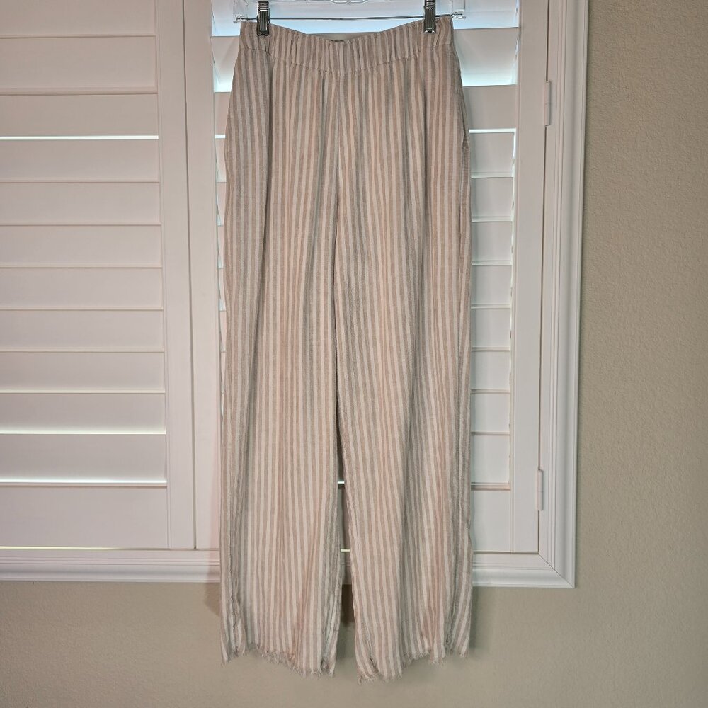 Abercrombie & Fitch Cream Striped Wide Leg Pants